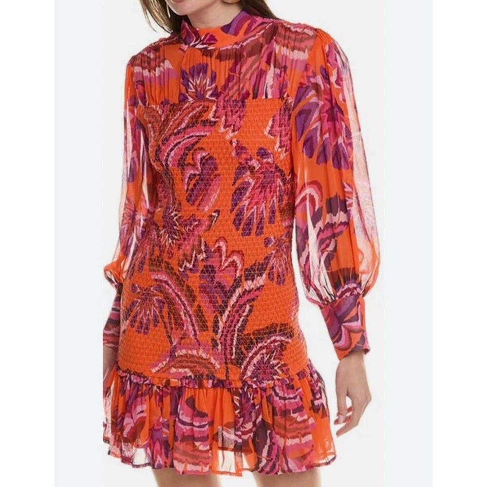 $255 NWT Farm Rio Chevron Forest Orange Mini Dress Size XS